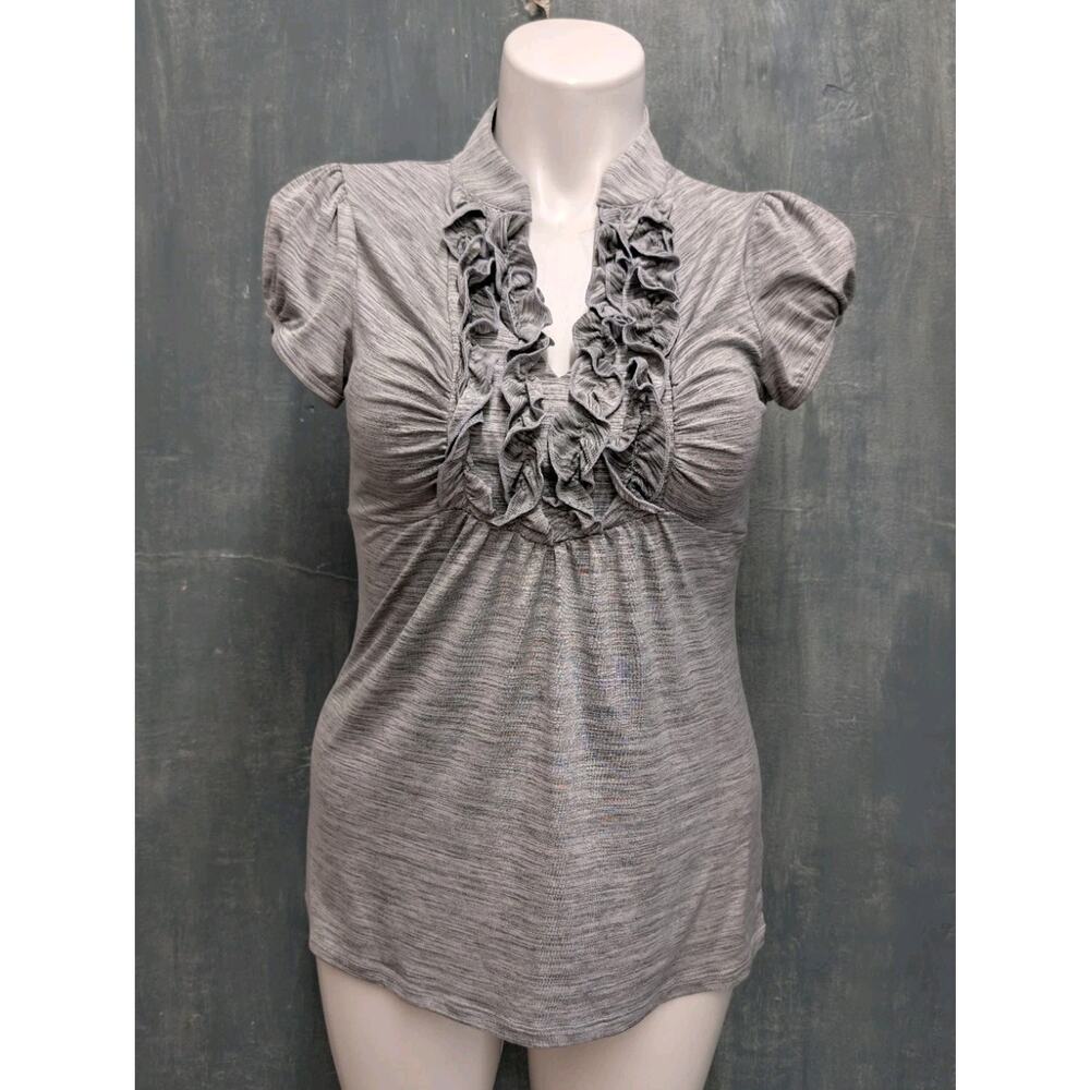Y2K HeartSoul Women's Large Gray Space-Dye Ruffle Neck Puff Sleeve Junior XL